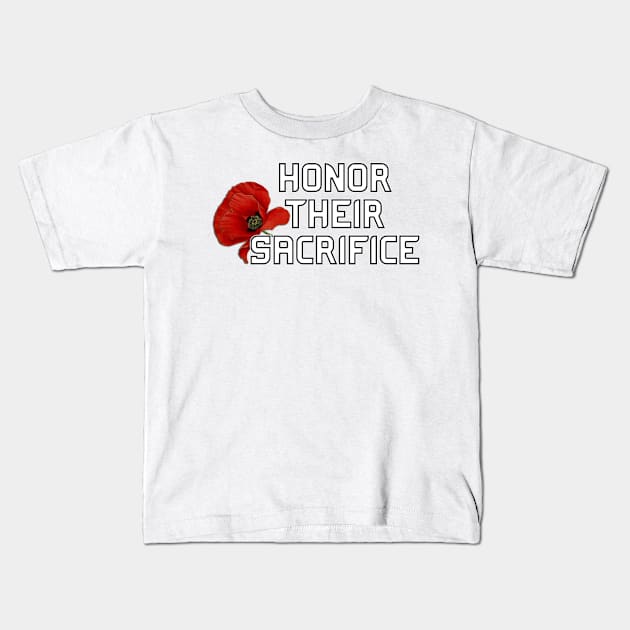 Honor Their Sacrifice Memorial with Red Poppy Flower Back Version (MD23Mrl006b) Kids T-Shirt by Maikell Designs